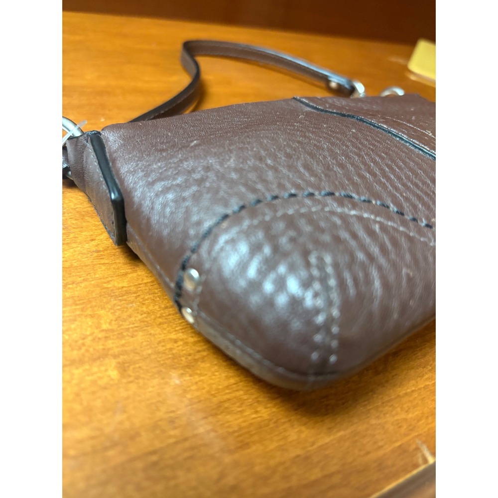 Coach Brown Pebbled Leather Mini Baguette Wristlet Silver Hardware NWT - Picture 6 of 8